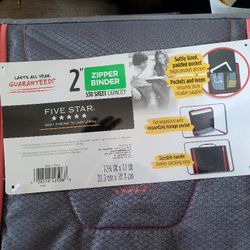 Five Star Zipper Binder, 2 Inch 3-Ring Binder for School, 530 Sheet Capacity, 3 Removable Tabbed File Folders, Pink/Gray

