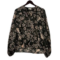 Elan Floral Print Cotton Peasant Blouse Top SZ MEDIUM