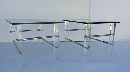 1970’s mid century lucide & chrome metal glass top side table,pair
