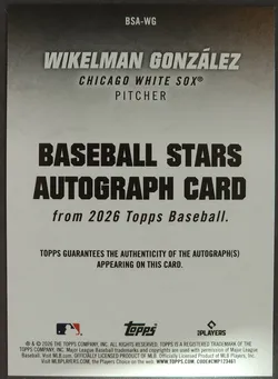 2026 Topps Series 1 Wikelman Gonzalez Rookie Stars Autograph Card