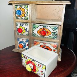 Wood & Ceramic Mini Drawer Chest – Handcrafted India Jewelry/Spice Organizer 🌼