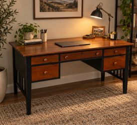 Ethan Allen cherry Wood Writing Desk with Five Drawers made in USA