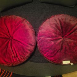 Set Of 2 Large 2Ft. Red & Black Furry Floor / Throw Pillows - New