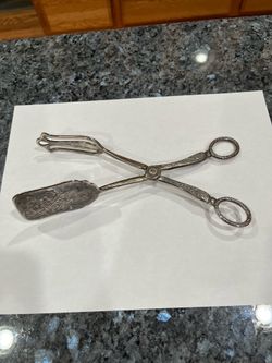 Vintage Silver Played Scissor Tongs serving Utensil.  Size approximately 9 inches.  Preowned.  Smoke free home