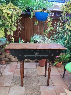 Vintage Console Table/ Desk Black with 1 Drawer Oak Color Top and Legs Very Rare Find 42.5"x33.5"x15"