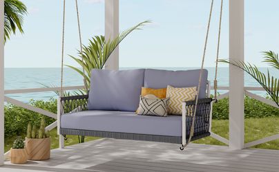 TREXM Light Grey Balcony Swing: 1-piece woven rope sofa with soft cushions, a cozy perch for 2, to enjoy the outdoors in comfort