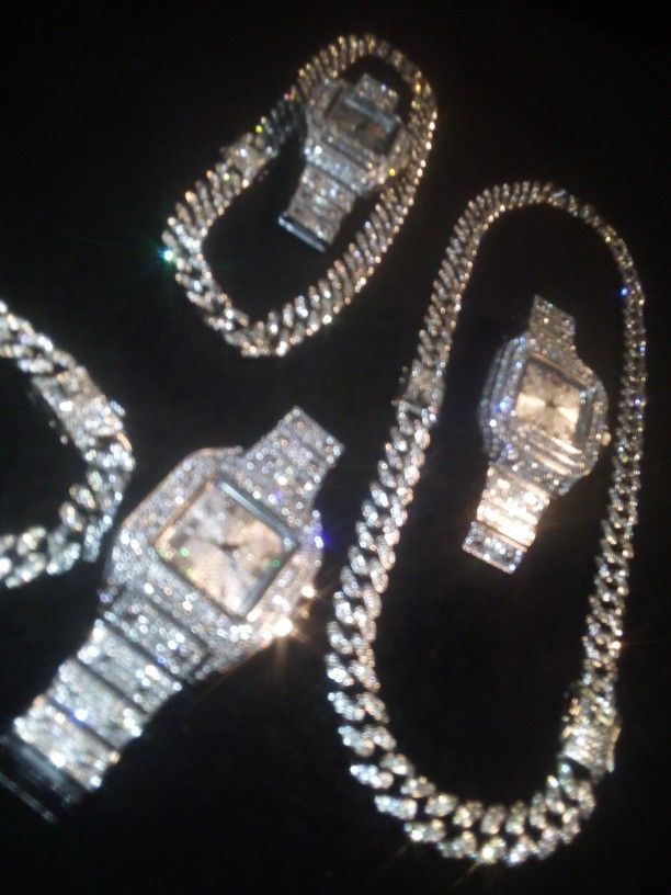 Lab Diamond Watch With Bracelet 18 And Short Chain Or Longer 26 In Chain 60!Each