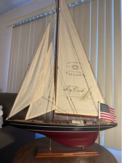 Large Decorative Wooden Sailboat Model – Nautical Home Décor