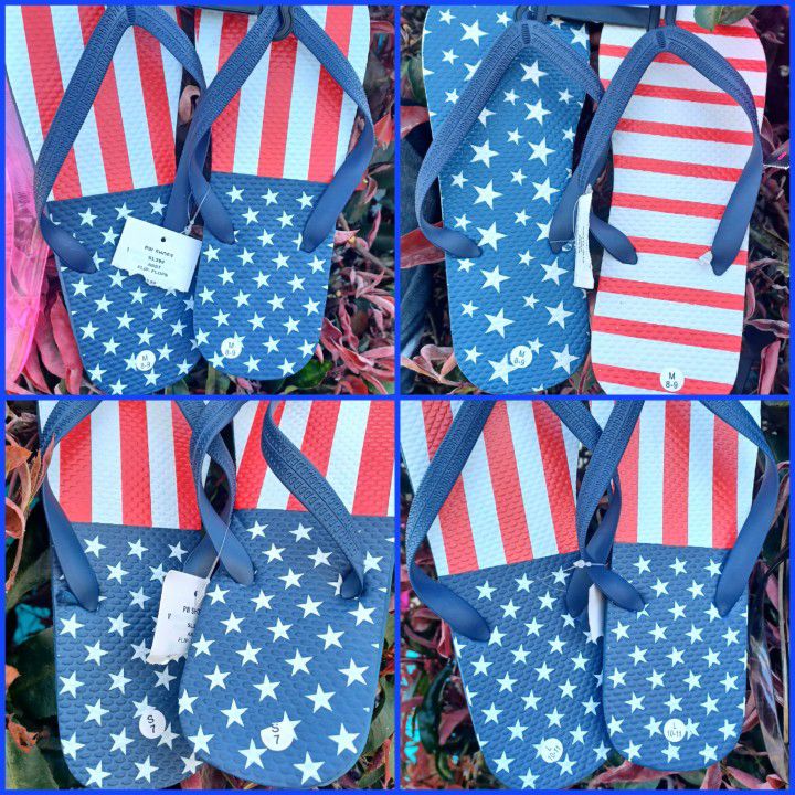 4th Of July, Independence Day, Red White And Blue, Stars & Stripes - Flip Flops 