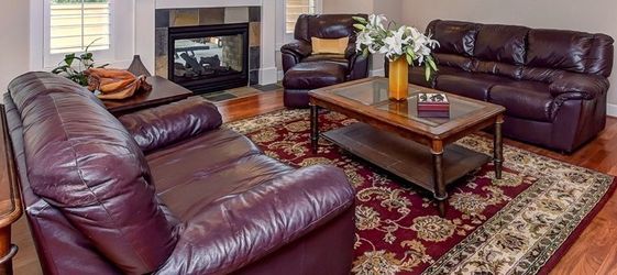 Leather sofa, loveseat, chair & ottoman