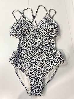 Xhilaration white/black/gold leopard print one piece bathing suit Size Medium