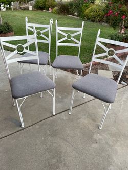 Wrought Iron Chairs 4  Light Gray Seat & Table Wood/ Glass  Color Dark  Gray