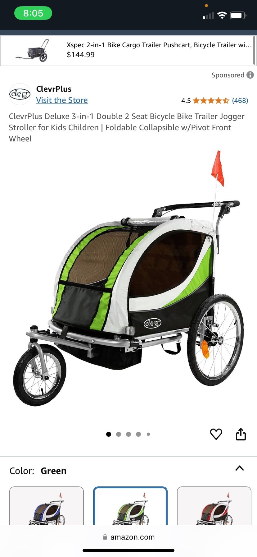 s Deluxe 3-in-1 Double 2 Seat Bicycle Bike Trailer Jogger Stroller for Kids Children | Foldable Collapsible w/Pivot Front Wheel