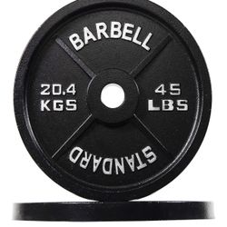 Four 15lb Weight Plates 2 45lb Weight Plates And Ez Curl Bar With Clamps