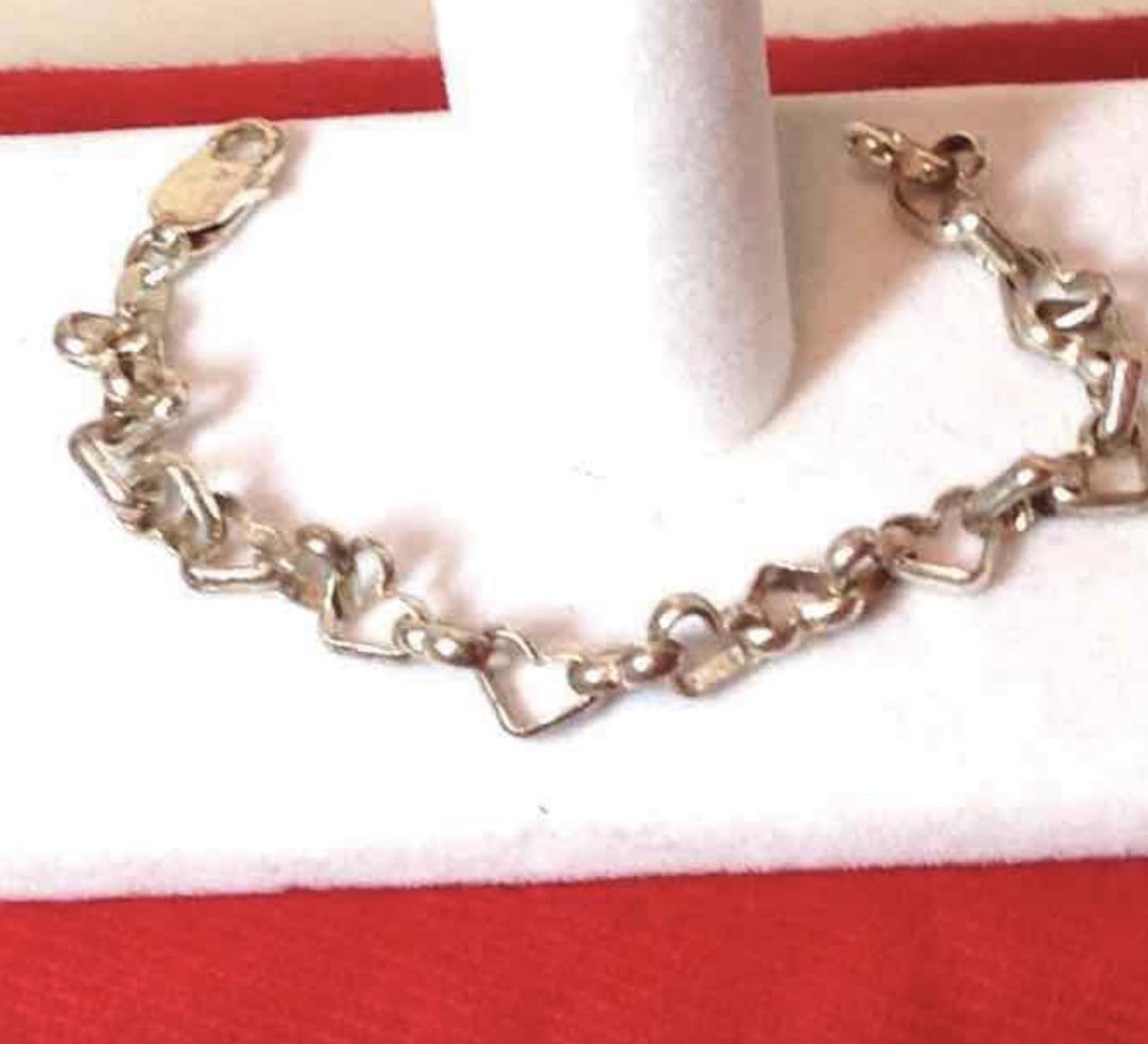 Sterling Linked Hearts Bracelet