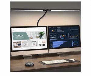 Double Head LED Clip-On Desk Lamp, Gooseneck Remote Control, 25 Modes Black
