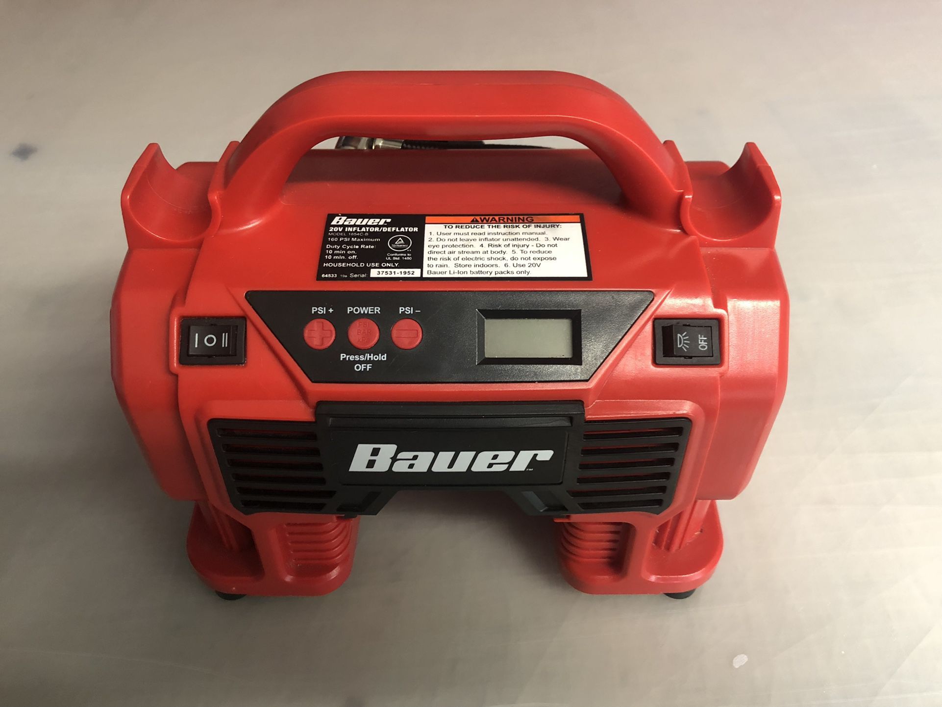 Bauer 20V Cordless Dual Power 0-160 PSI Inflator/Deflator