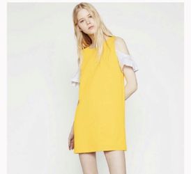 Zara Yellow Dress With White Sleeve Off Shoulder