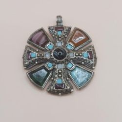 Vintage Ornate Signed Miracle Mosaic Pendant