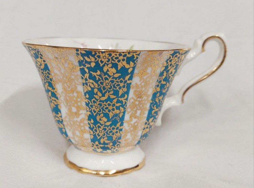 Rosina Fine Bone China Blue and White with Gold Flowers