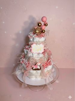 Baby Girl Diaper Cake/3-Tier Pink Baby Shower Centerpiece