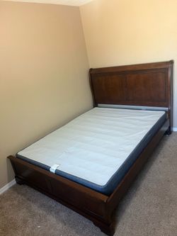 Solid Wood Queen Sleigh Bed Frame + Box Spring