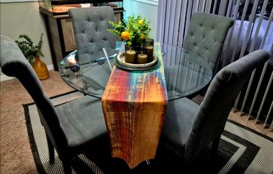 Round Glass Top Dining Table with 4 Chairs