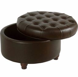 30” Faux Leather Round Ottoman With Storage