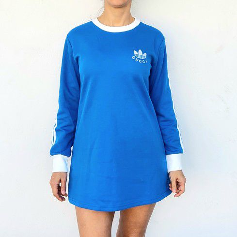 Brand New Women's Designer Blue Long Sleeve Dress