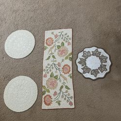 $60 for all items high quality beaded placemat 16” each round and 14”Wx36”L flower mat pickup Gaithersburg md20877