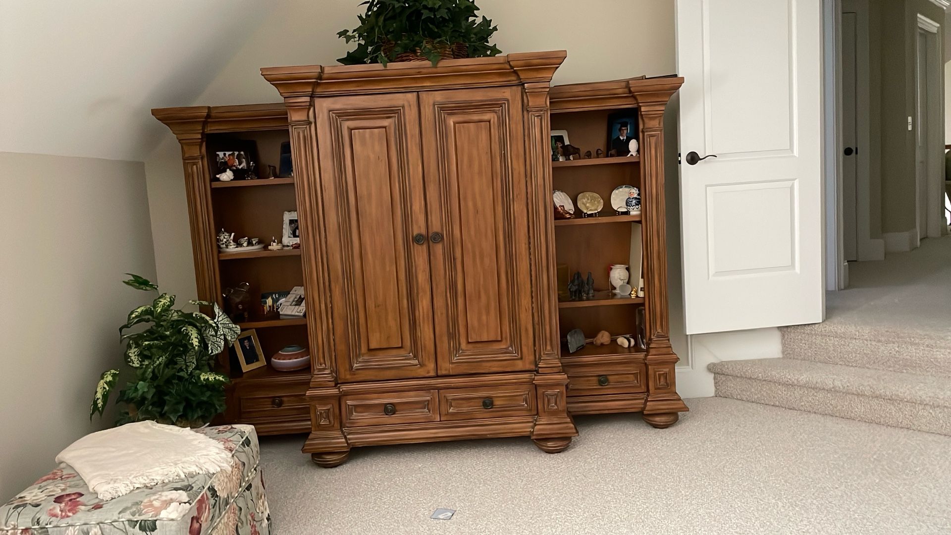 Wooden Armoire /TV Stand with Book Shelves and Drawers