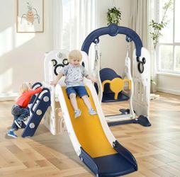 Toddler Slide and Swing Set, Freestanding Kids Large Climber Playset with Basketball Hoop,Storage Space, Baby Indoor Outdoor Playground for Boys&Girls