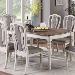 Farmhouse Style Dining Table Set - White / Brown Rustic Wood