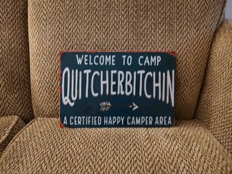 CAMPING METAL SIGN.  12" X 8".  NEW.  PICKUP ONLY