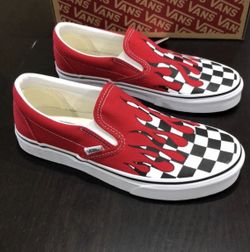 Red Flame Checkerboard Vans Sz 10.5