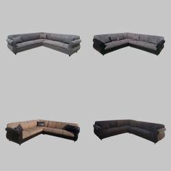 NEW 9x9ft SECTIONAL COUCHES,  MOCHA COMBO ,STEEL BLUE, CHARCOAL COMBO AND BLACK LEATHER Sofas ./ More Color FABRIC Available 