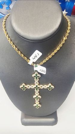 14k 24inch 4.5mm Solid Rope Chain And 14k Cz Pendant