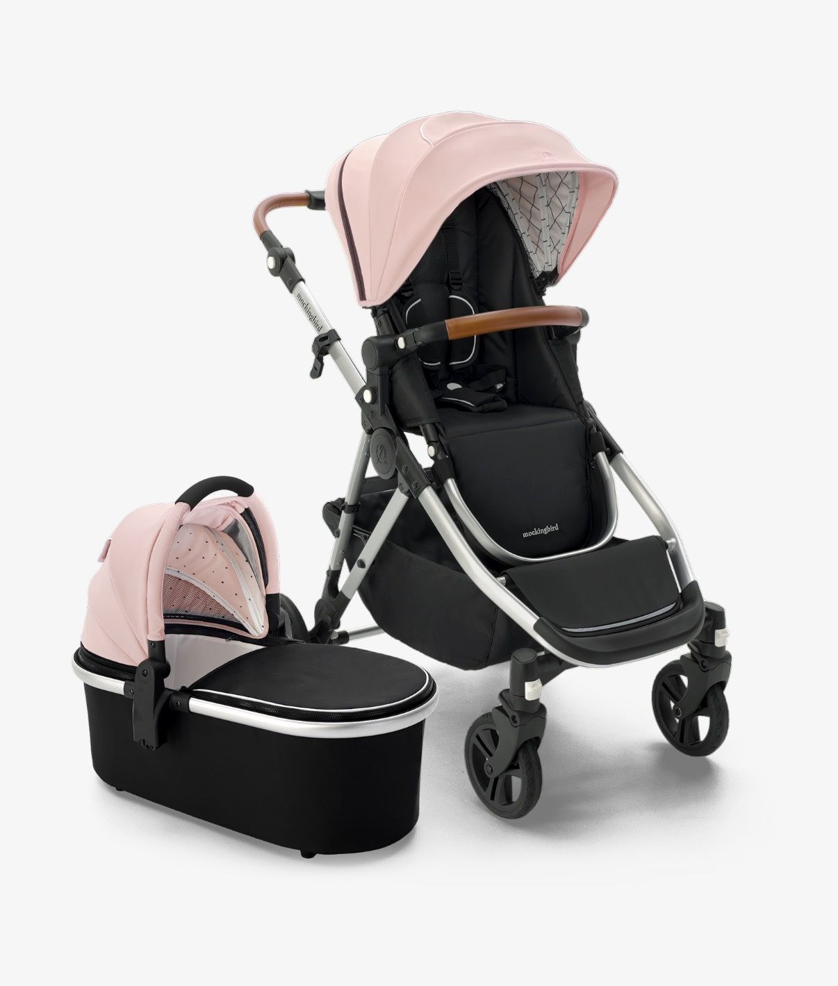 Mockingbird Single-to-Double Stroller 2.0 + Bassinet Bundle pink