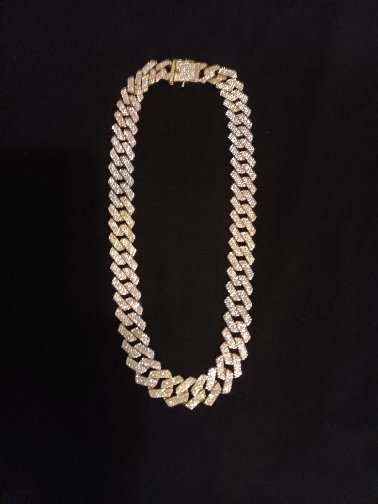 Unisex Iced Out Cuban Link Chain Necklace Gold Bling Hip Hop Jewelry 18mm