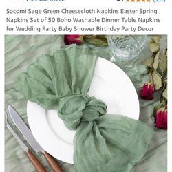 Sage Green Cheesecloth Napkins Easter Spring Napkins Set of 50 Boho Washable Dinner Table Napk