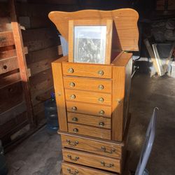 LRG. ROSALCO WOOD JEWELRY ARMOIRE 7 DRAWERS + LIFT TOP + 2 SWING OUT SIDE PANELS