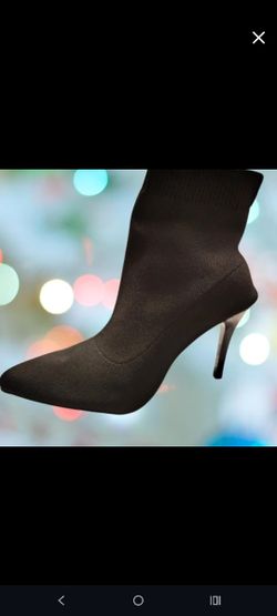 Brand-New Black Stretchy-Fabric Sock Ankle/Low-Calf Pull-On Stiletto Booties