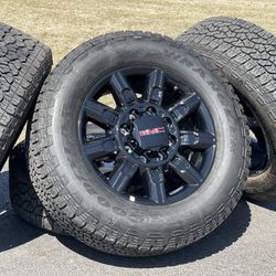 2024 NEW 20” GMC Sierra black rims 3500 Z71 OEM 2500 wheels AT tires AT4 8x180 High Country LT275/65R20 Load E Tires