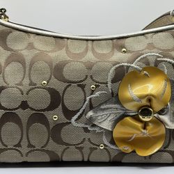 Vintage Coach Signature Mini Monogram Shoulder Bag With Flour Applique