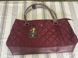 Vanessa Williams quilted burgundy faux leather laptop tote bag.