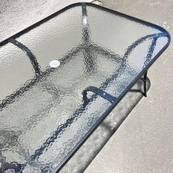 (Brand New) $70 Large Outdoor Patio Metal Table 59x36x28 Inches Tempered Glass w/ Umbrella Hole