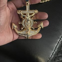 Big Anchor Jesus Pendant Cuban Set 