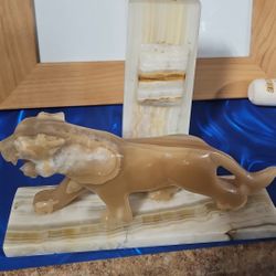 Marble Tiger And Marble Book End