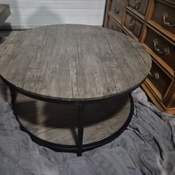 Faux Wood And Metal Round Coffee Table