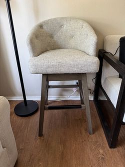 Two Upholstered Swivel Bar Stool with Tufted Back